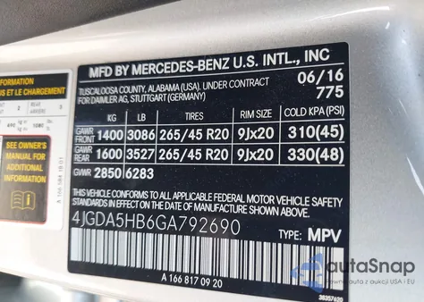 2016 Mercedes-Benz Gle 350 4Matic from USA, damaged, VIN 4JGDA5HB6GA792690